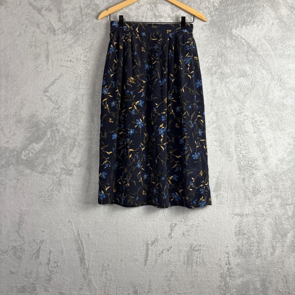 Penmans Dresses & Skirts - Penmans Skirt Floral Pleated Midi Small Navy Blue Dark Academia Romantic Y2K